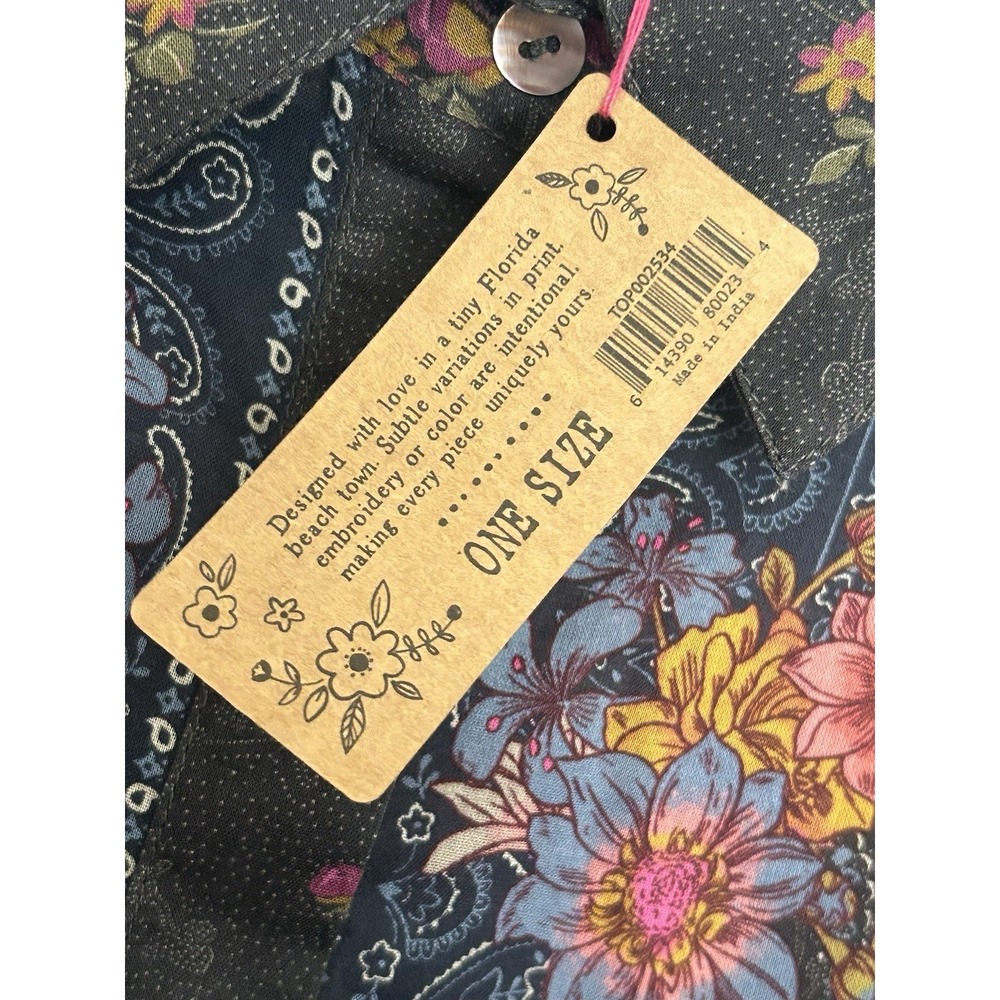 Natural Life Kelly Oversized Button Down Blouse One Size English Garden Charcoal - Picture 9 of 12